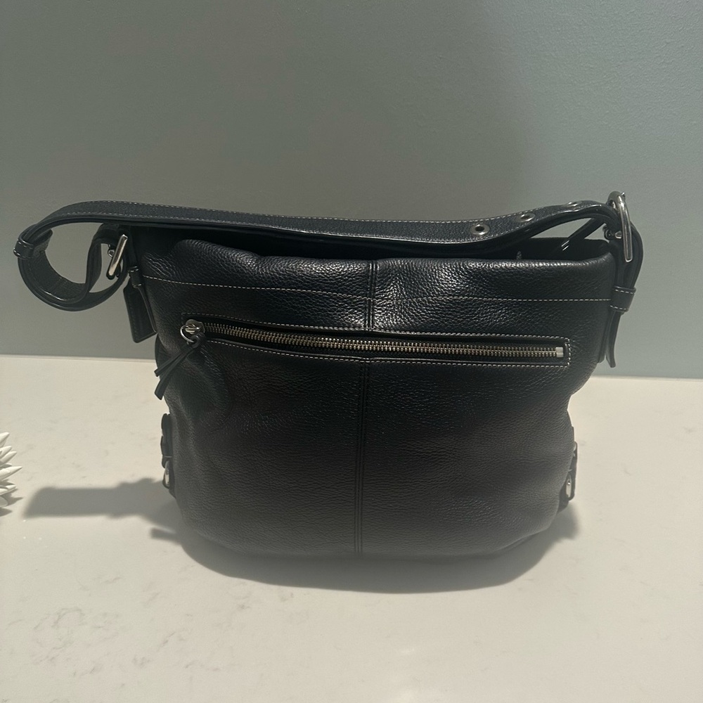 Coach Vintage Black Leather Duffle Hobo Bag - Picture 7 of 14
